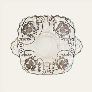 Vintage Sterling Sliver Overlay Glass Dish‎ Flanders Poppy Pattern